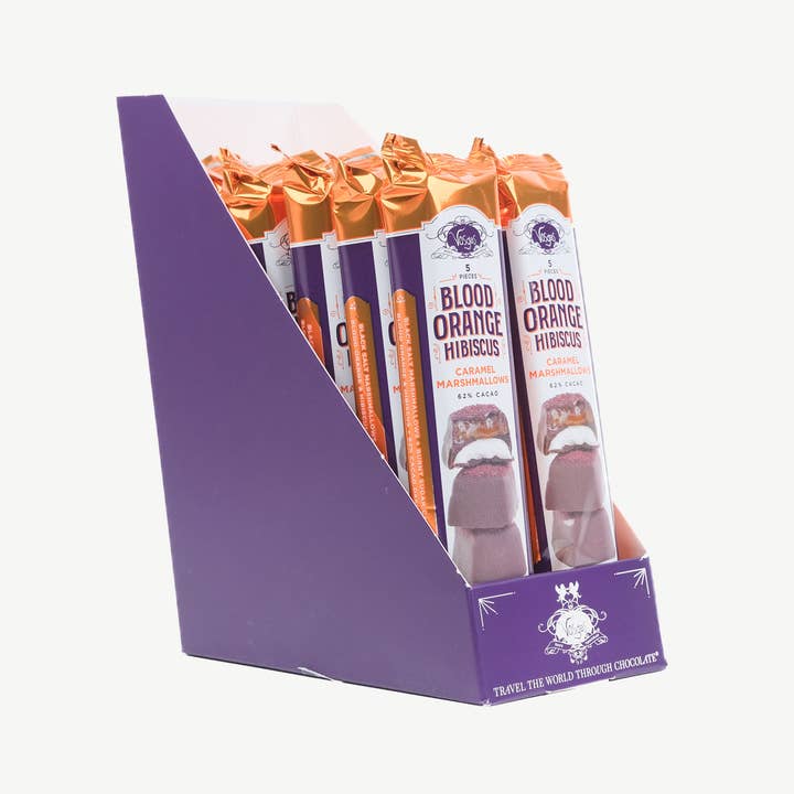 Vosges Haut-Chocolat - Wholesale Chocolate Covered Sweets - Dark Chocolate Marshmallows w/ Blood Orange Hibiscus Caramel