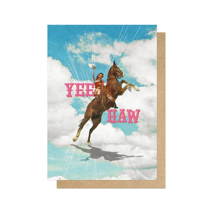 Yee Haw Cowgirl Greetings Card for wholesale by East End Prints - Greetings Cards & Postcards