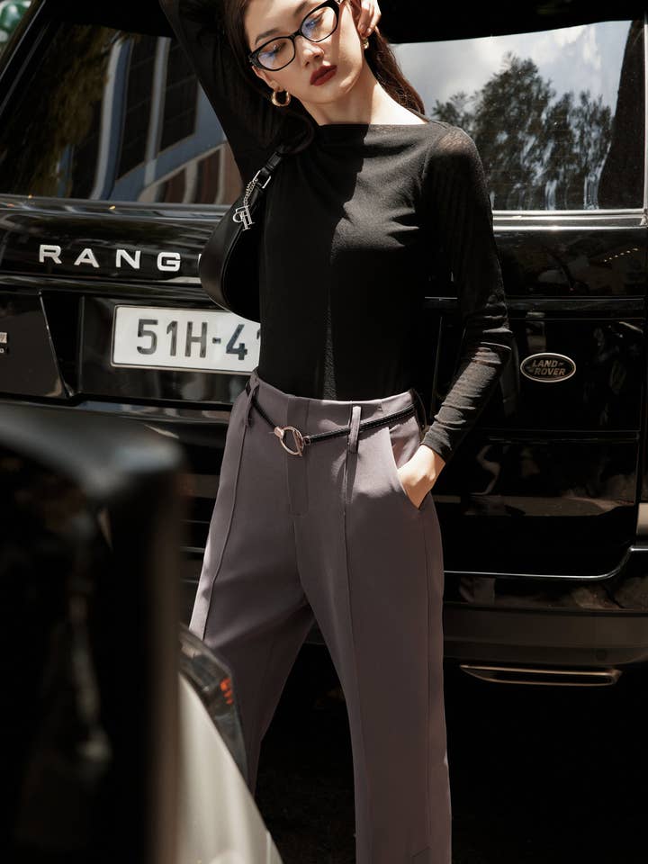 COCOSIN - Top noir à manches longues et col bateau - T-shirt basique Slim Fit pour la vente par SGLOKAL