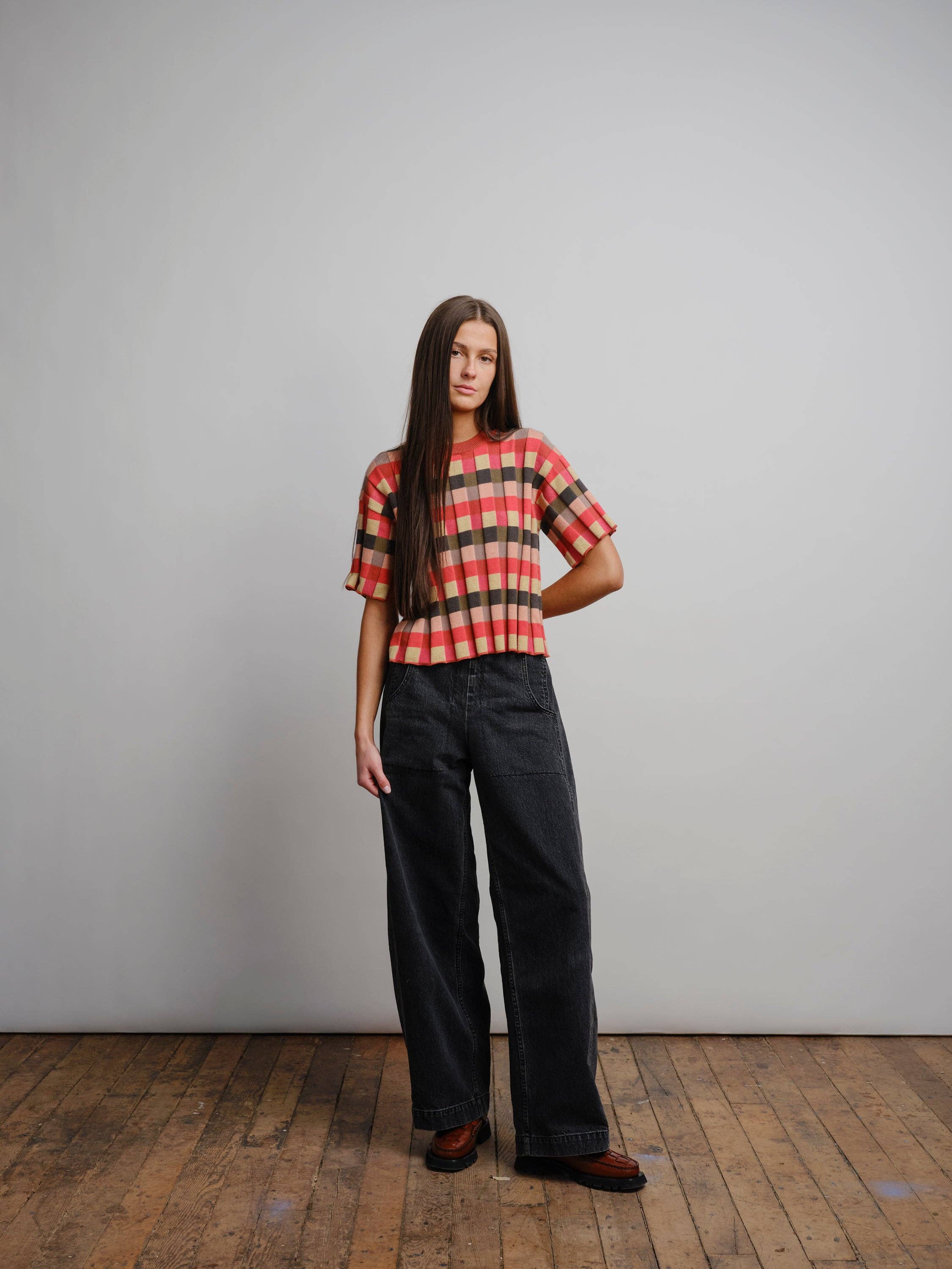 The Endery - Wholesale Knit Sweater - Women's - Anni Grid Plaited Tee - Solar Flare3