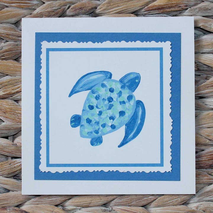 Turquoise and Blue Sea Turtle Hand Cut Notecard for wholesale by Lemondaisy Design