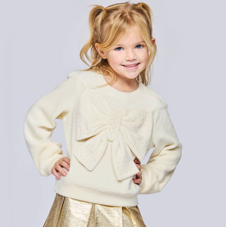 L/s Sherpa Bow Top W/ Pearl Hotfix for wholesale by Hannah Banana , Baby Sara