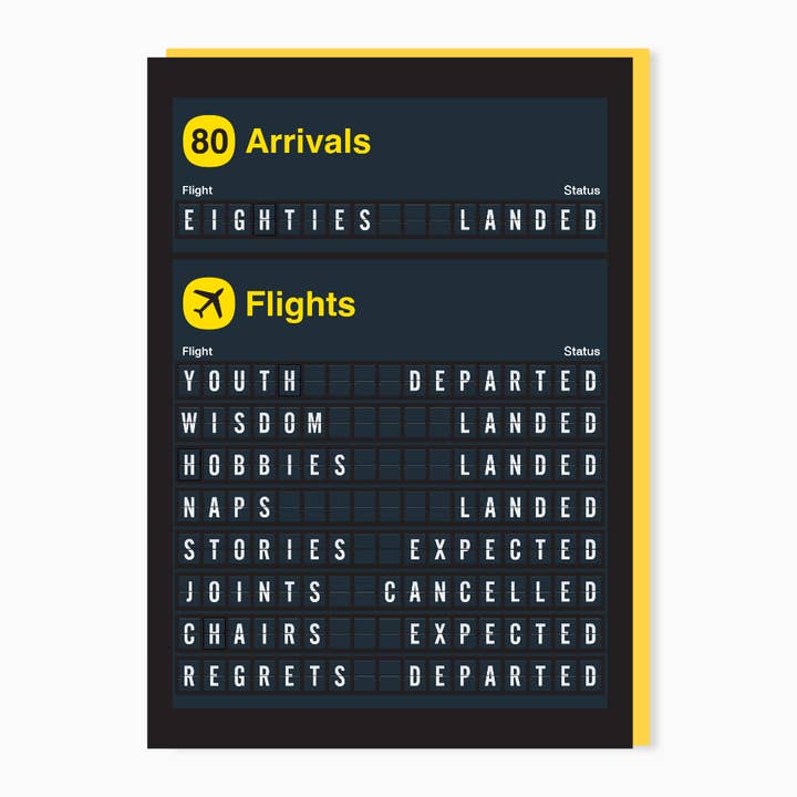 Funny 80th birthday card – typographic design for wholesale by Stoats & Weasels