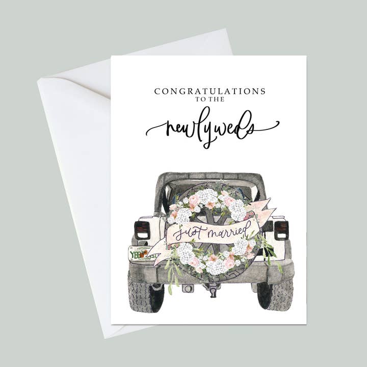 Two Peas Paper Co. - Wholesale Wedding Card - Wedding Newlywed Jeep Card