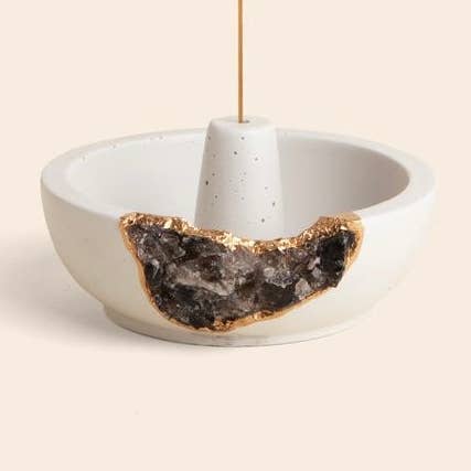 Smoky Quartz Crystal Incense Holder – Gold Leaf Detail for wholesale by TB Fragrances