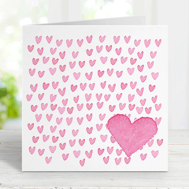 Pink Hearts Love Card for wholesale by Little Splashes of Color