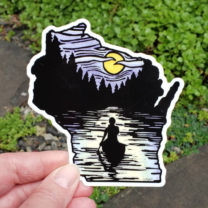 Vinyl Sticker Wisconsin State - Canoe for wholesale by Sarah Angst Art