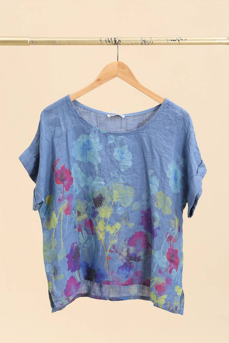 la maison des fibres naturelles – wholesale T-shirt – women's – Round neck printed linen T-shirt 23310 100% LINEN2