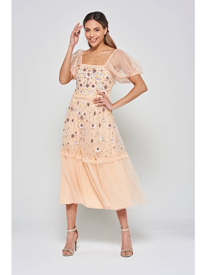 Amande Robe midi à col carré à imprimé floral Jalin en vente sur Faire2