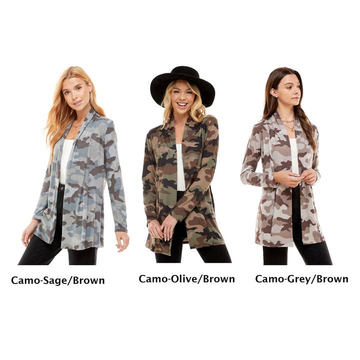 Follow Me Apparel - Wholesale Cardigan - Women's - Lightweight Open Front Long Sleeve Camouflage Cardigan