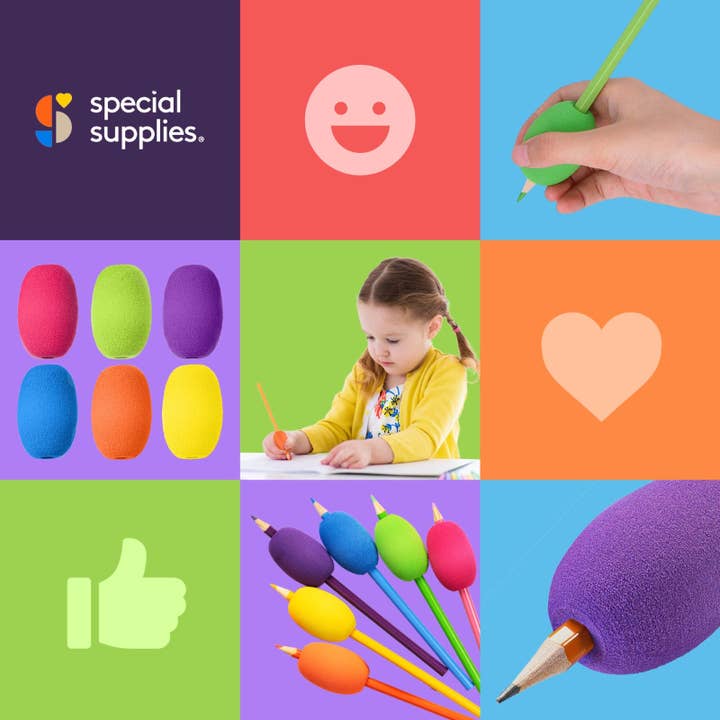 Special Supplies - Wholesale Pencil Holder - Pencil Grips Egg for Kids and Adults (6-Pack) Colorful, Cushioned Holders for Handwriting, Drawing, Coloring | Ergonomic Right or Left-Handed Use