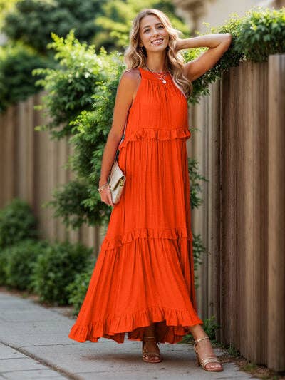 ClassiQ - Wholesale Dress - Women's - Ruffled Sleeveless Tiered Maxi Dress with Pockets17
