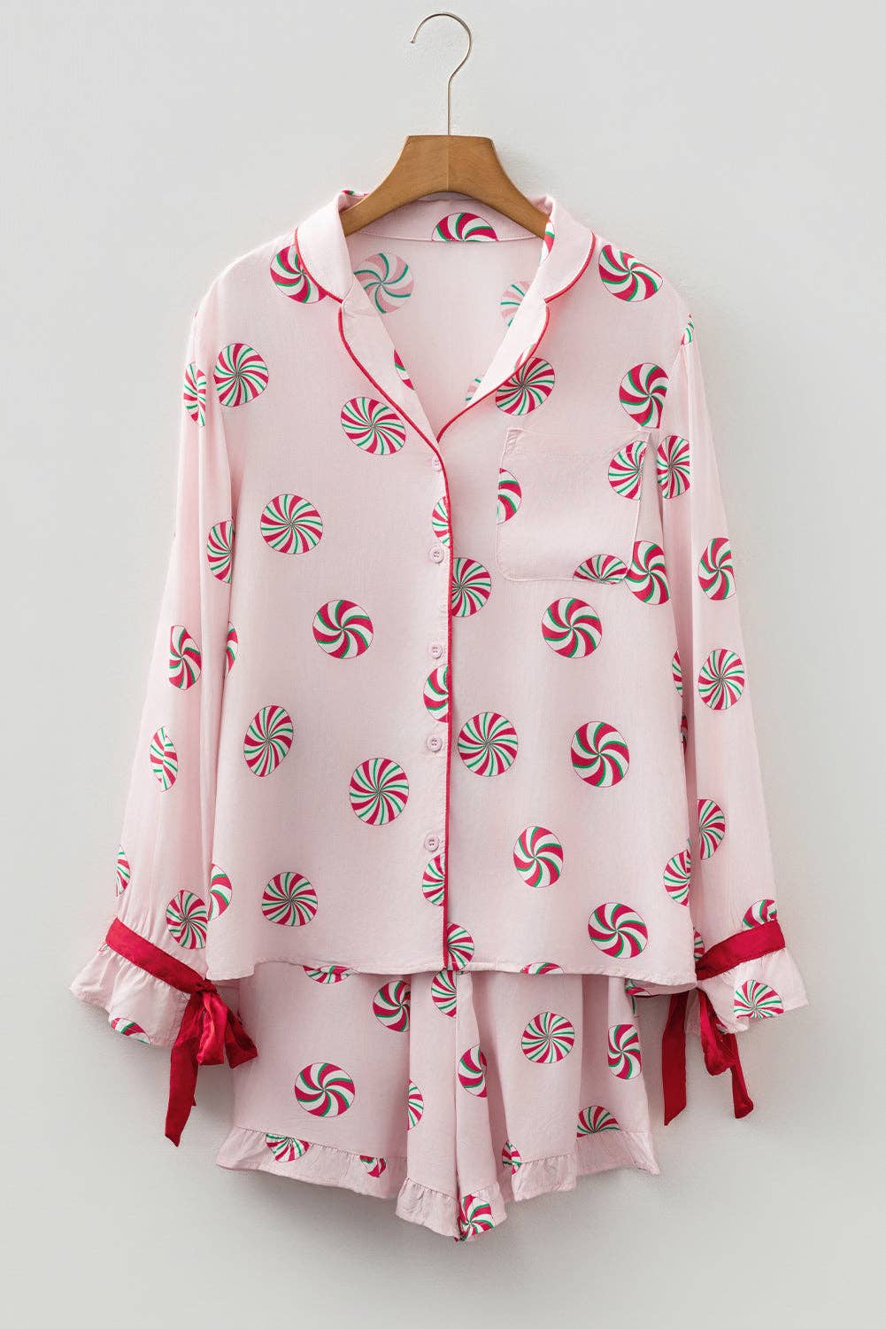 FASHION BLVD - Wholesale Sleepwear Set - Women's - FB Christmas Bow Cuffed Long Sleeve Pajama Set1