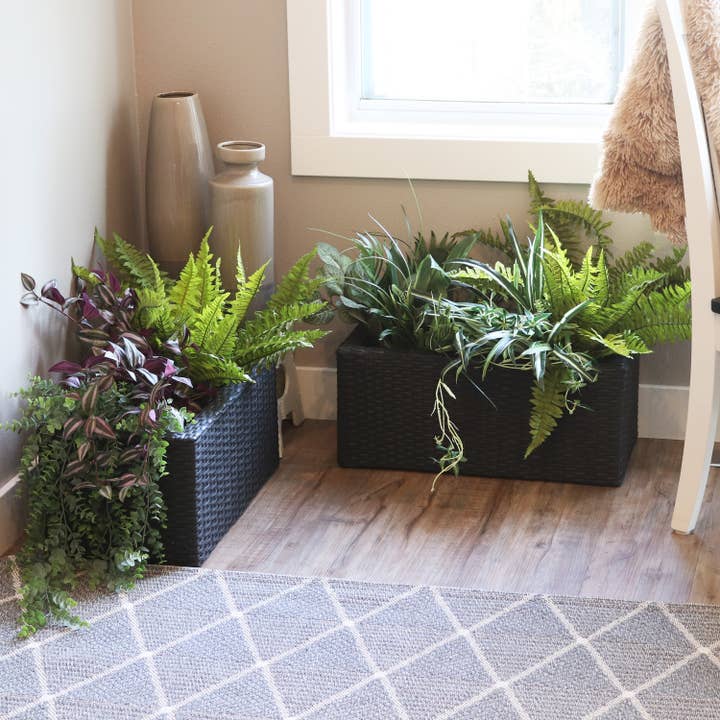 Sunnydaze Decor - Wholesale Plant Pot - Polyrattan Indoor Rectangle Planter - Black - Set of 2