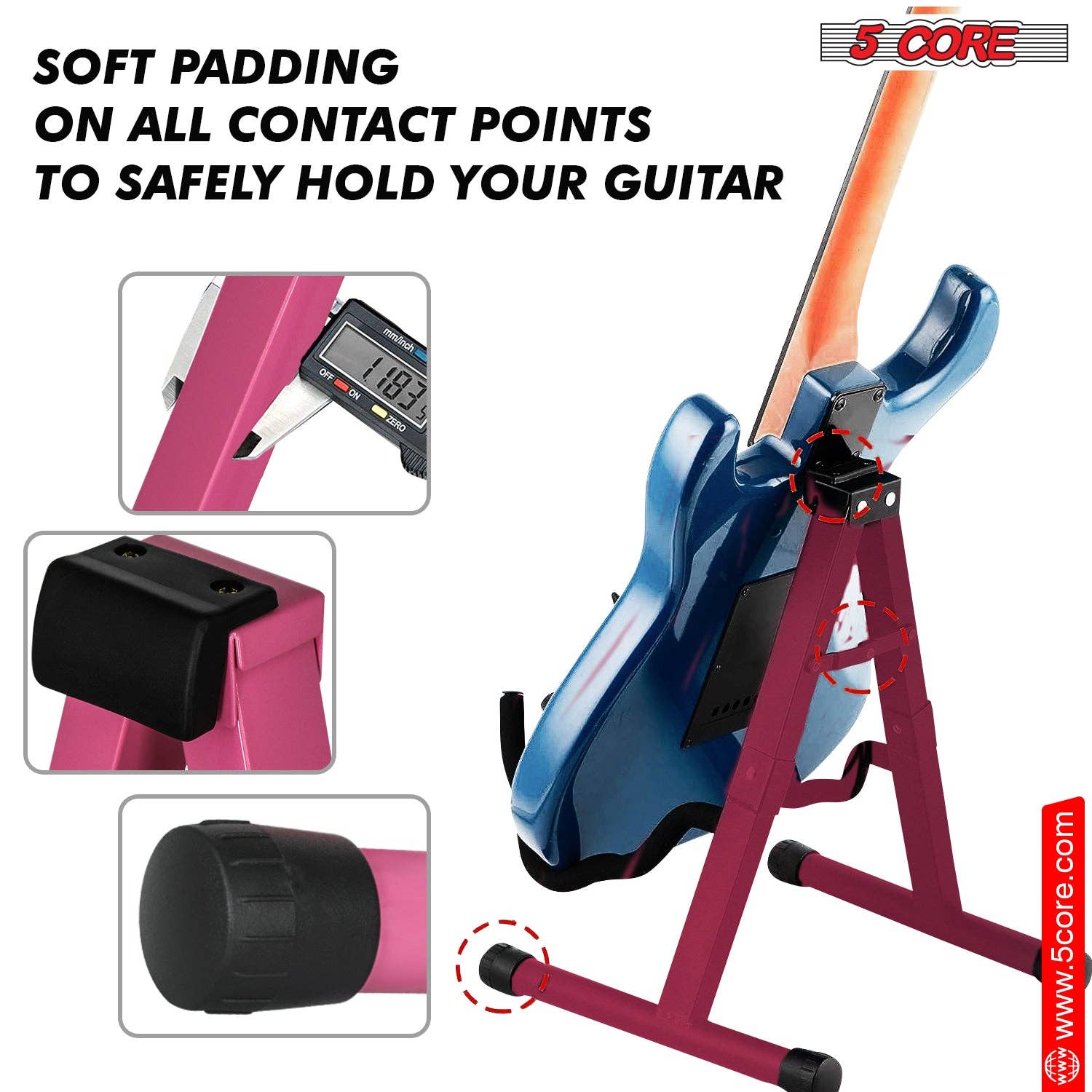 K Cube Inc - Wholesale Musical Instrument - 5Core Guitar Stand Floor A Frame Electric Acoustic Bass Soporte Para Guitarra PINK5