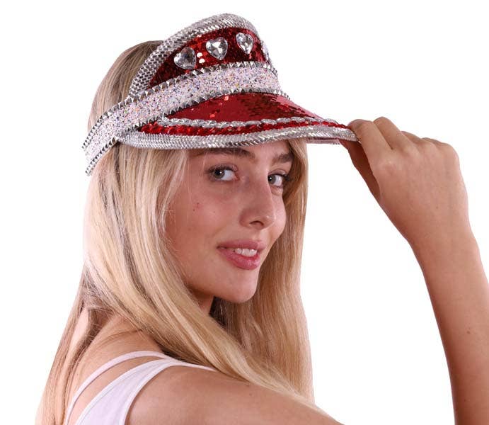 KBW Global Corp. – Acessório de chapéu - Mulher por atacado – Chapéu Viseira de Lantejoulas Vermelhas0