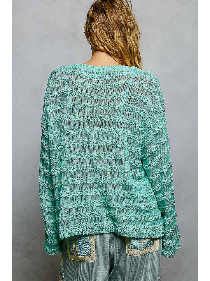 Pol Clothing - Wholesale Knit Sweater - Women's - V Neck Long Sleeve Striped Knit Acrylic Thin Sweater SALE20