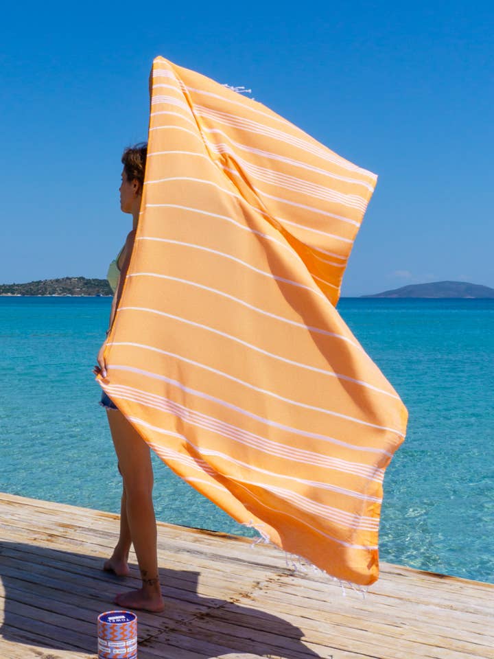 Toalha de Praia IPANEMA, Toalha Hammam com Caixa Presente - Laranja por atacado de Towel to Go