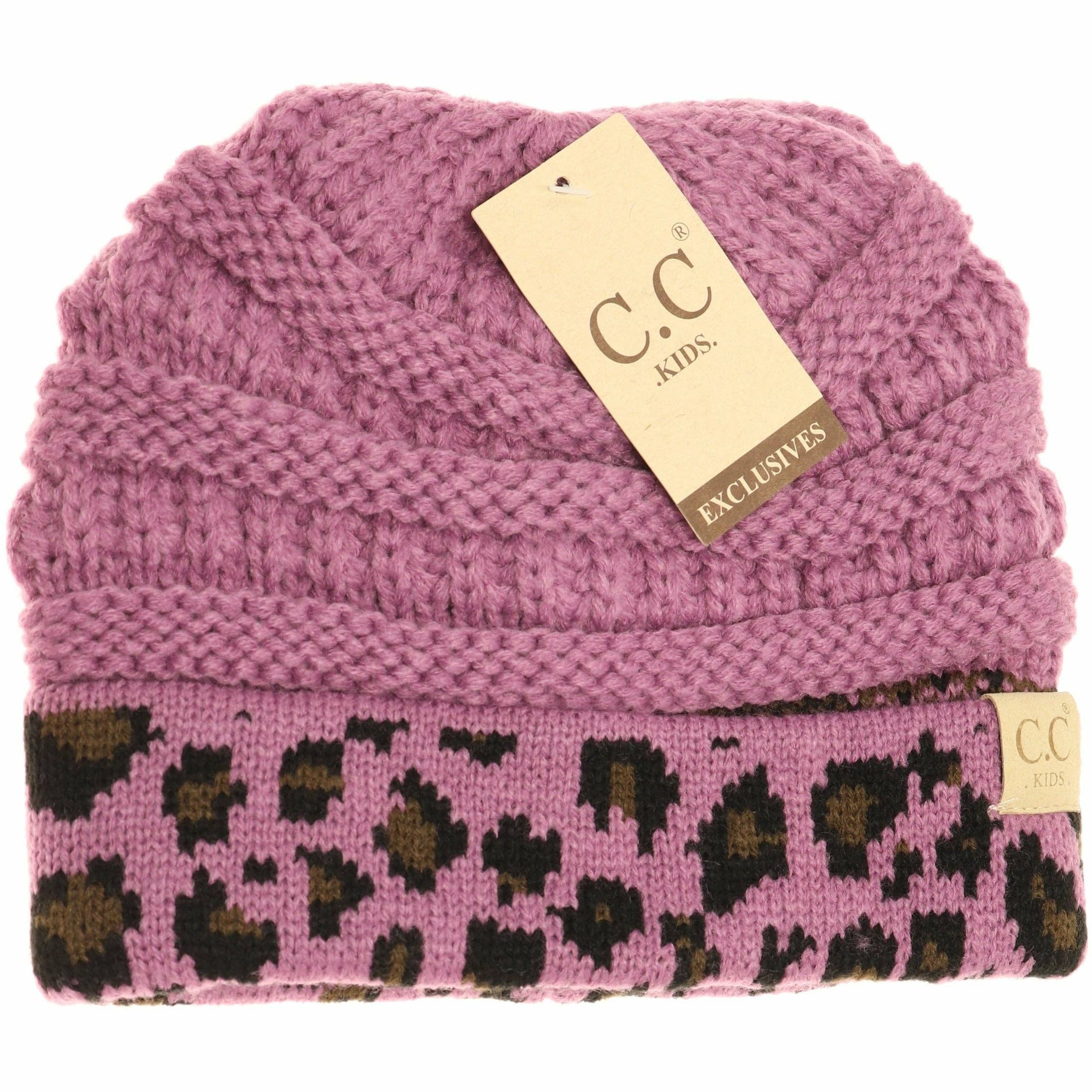 C.C Beanie – wholesale Mössa - Barn – Leopardmönstrad matchande manschett CC mössa för barn5