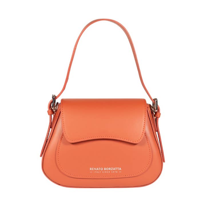 RB1030AM | Women's Shoulder Bag EMMA with Flap in Genuine Leather Made in Italy. Accessories in Shiny Silver Metal - Color Paprika - Dimensions: cm 24 x 18 x 9 + 14.5 (Handle Drop) and other Purchase Wholesale accessori argento. Free Returns & Net 60 Terms on Faire trending on Faire.