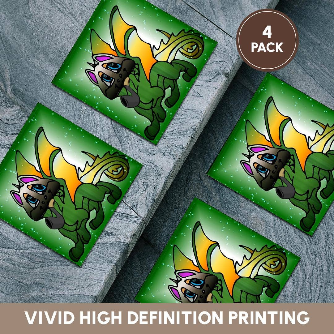 3dRose - Wholesale Coasters - 3dRose, Image of Cartoon Beautiful Chinese Dragon Smoking A Pipe, Coaster5