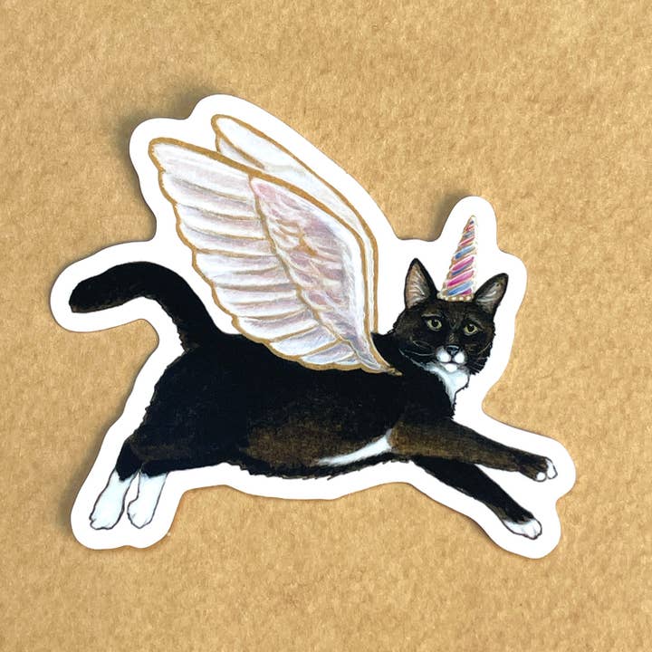 Magical Flying Cat - Vinyl STICKER for wholesale by Amy Rose Moore Illustration