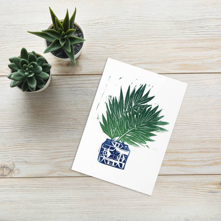 Carte-note Letterpress Palm Plant avec enveloppe pour la vente par China Jones Art