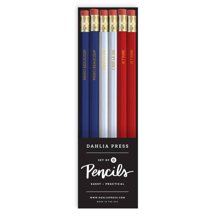 Dahlia Press – wholesale Pencil – French Pencil Set, Parisian Collection - Set Of 6 Pencils