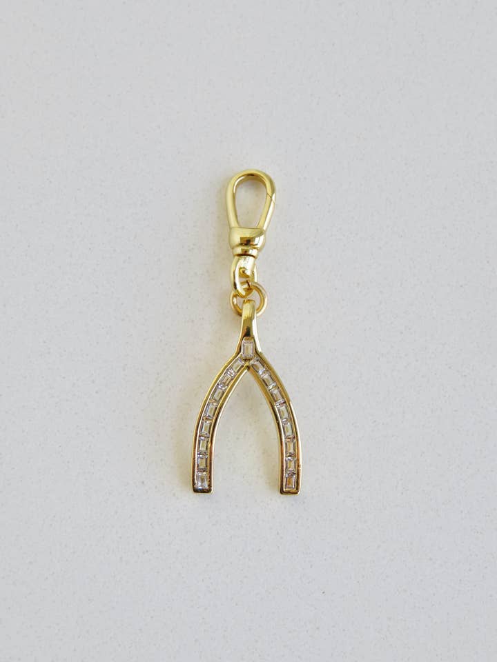 Diamond Wishbone Charm with Swivel Clasp for wholesale by Boutique Suarez Co.