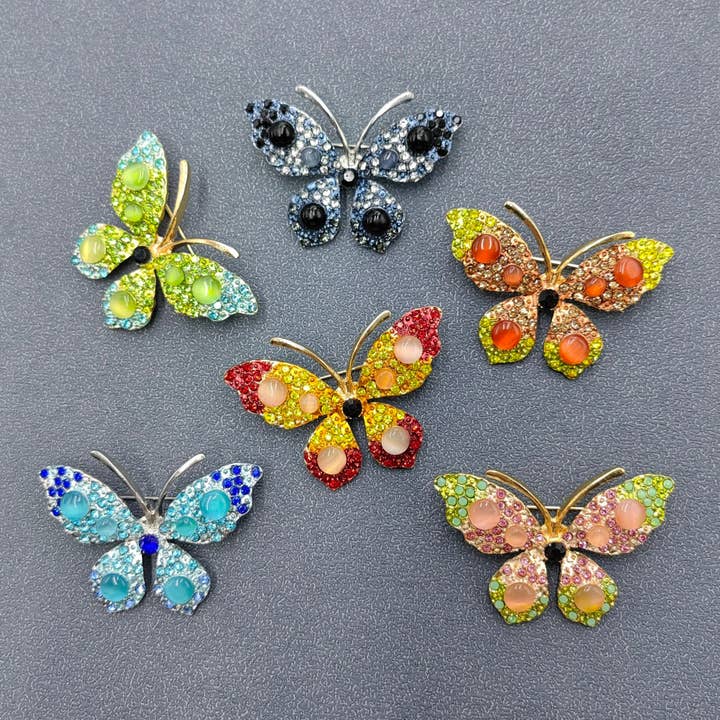 Multi-color Vintage Rhinestone Butterfly Brooch for wholesale by Mio Queena