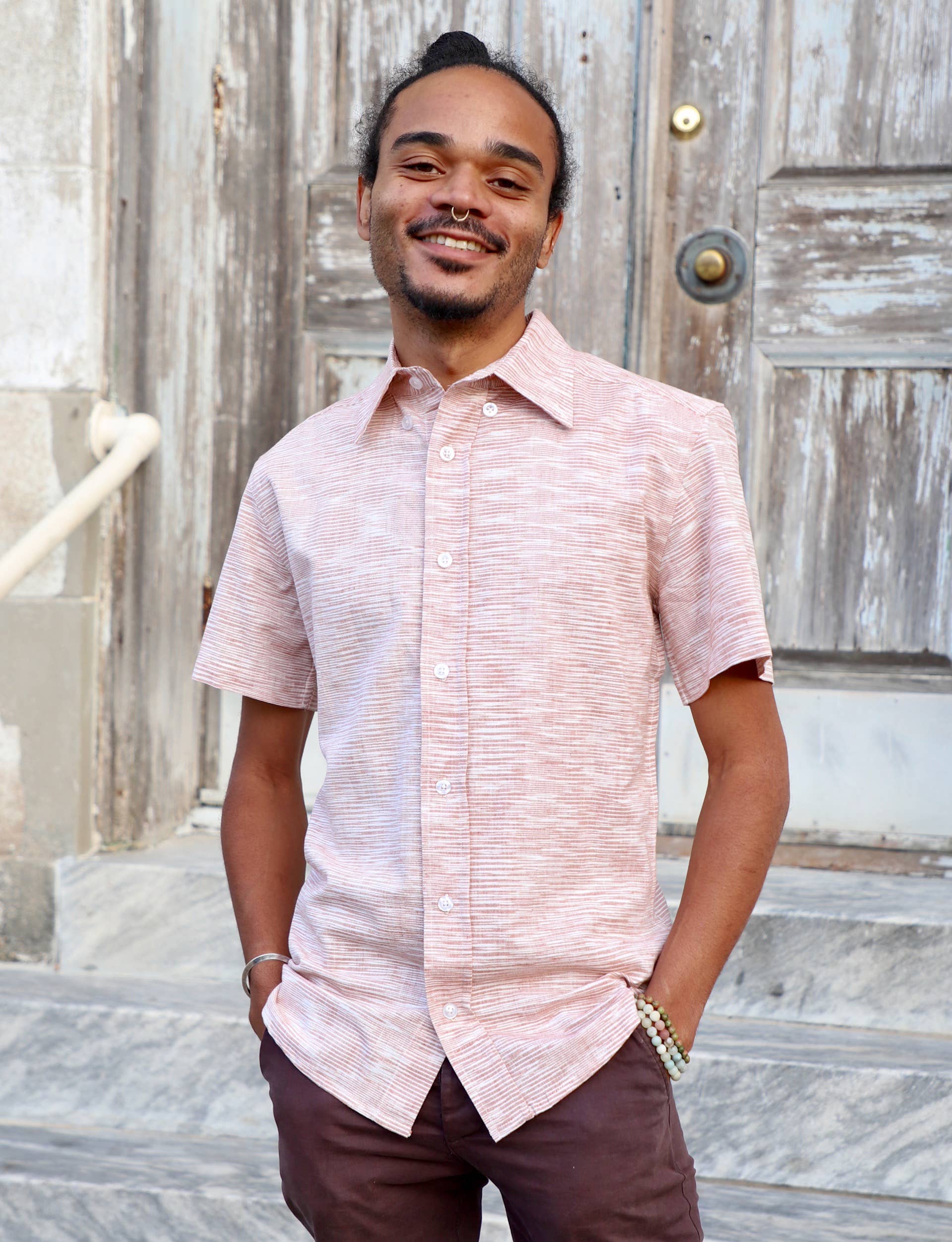 Passion Lilie - Wholesale Button Down Shirt - Men's - Salmon Ikat Men's Button Down Shirt1