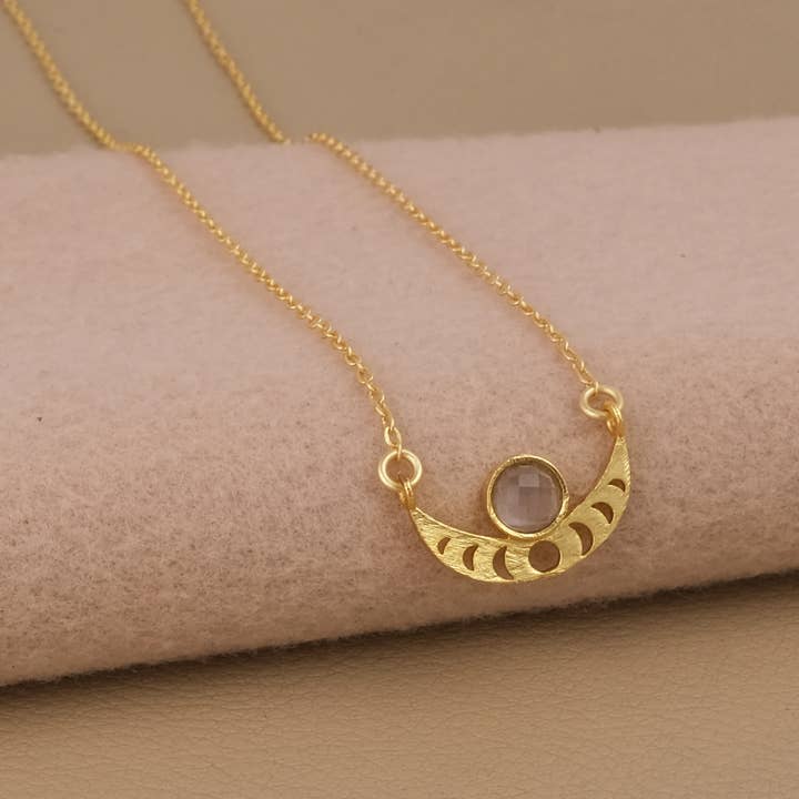 El Joyero – wholesale Pendant/charm necklace – Crystal Quartz Designer Gold Plated Lunar Moon Necklace2