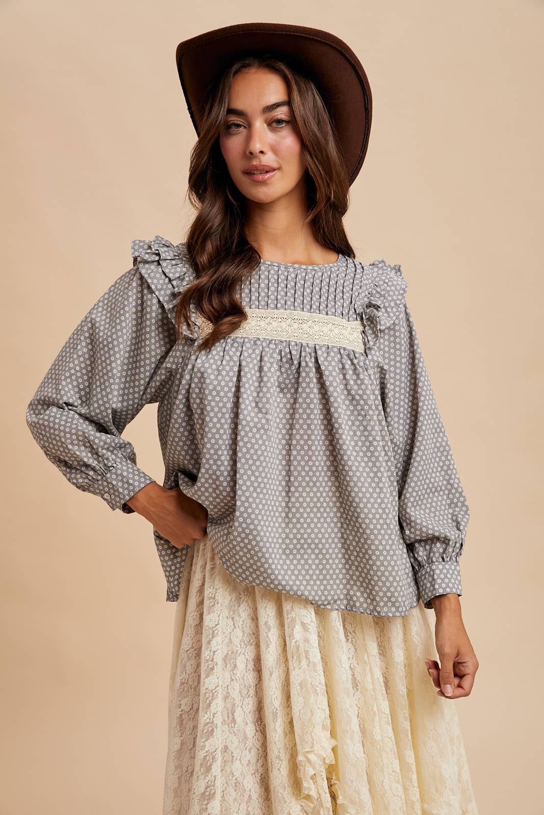 In Loom - Wholesale Blouse - Women's - PINTUCK SMOCK LONG SLEEVE BLOUSE0