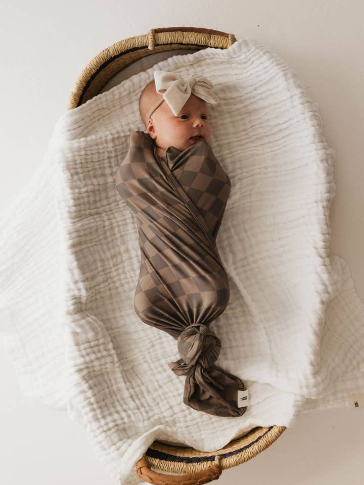 Forever French Baby - Wholesale Swaddle - Baby - Bamboo Swaddle | Faded Brown Checkerboard