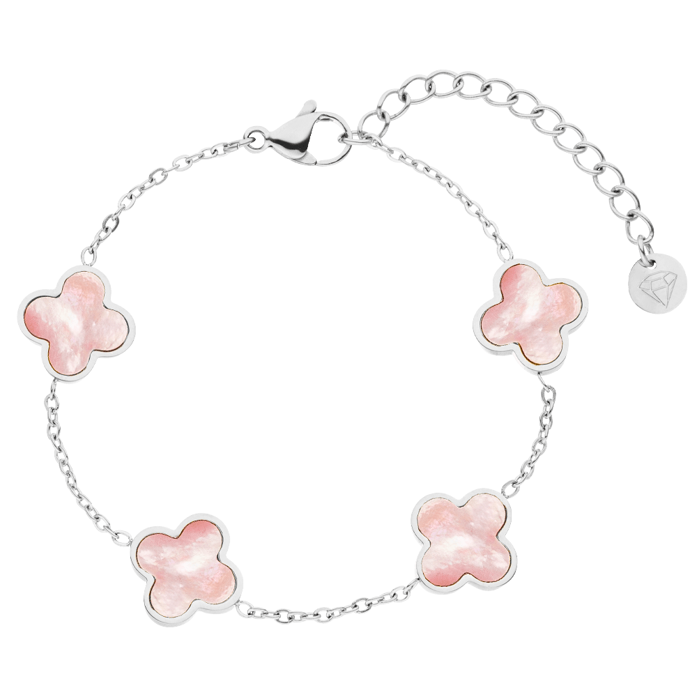 Schmuckgroßhandel - Wholesale Bedelarmbandje - Roze Parelmoer Klaver Armband | 18K verguld4