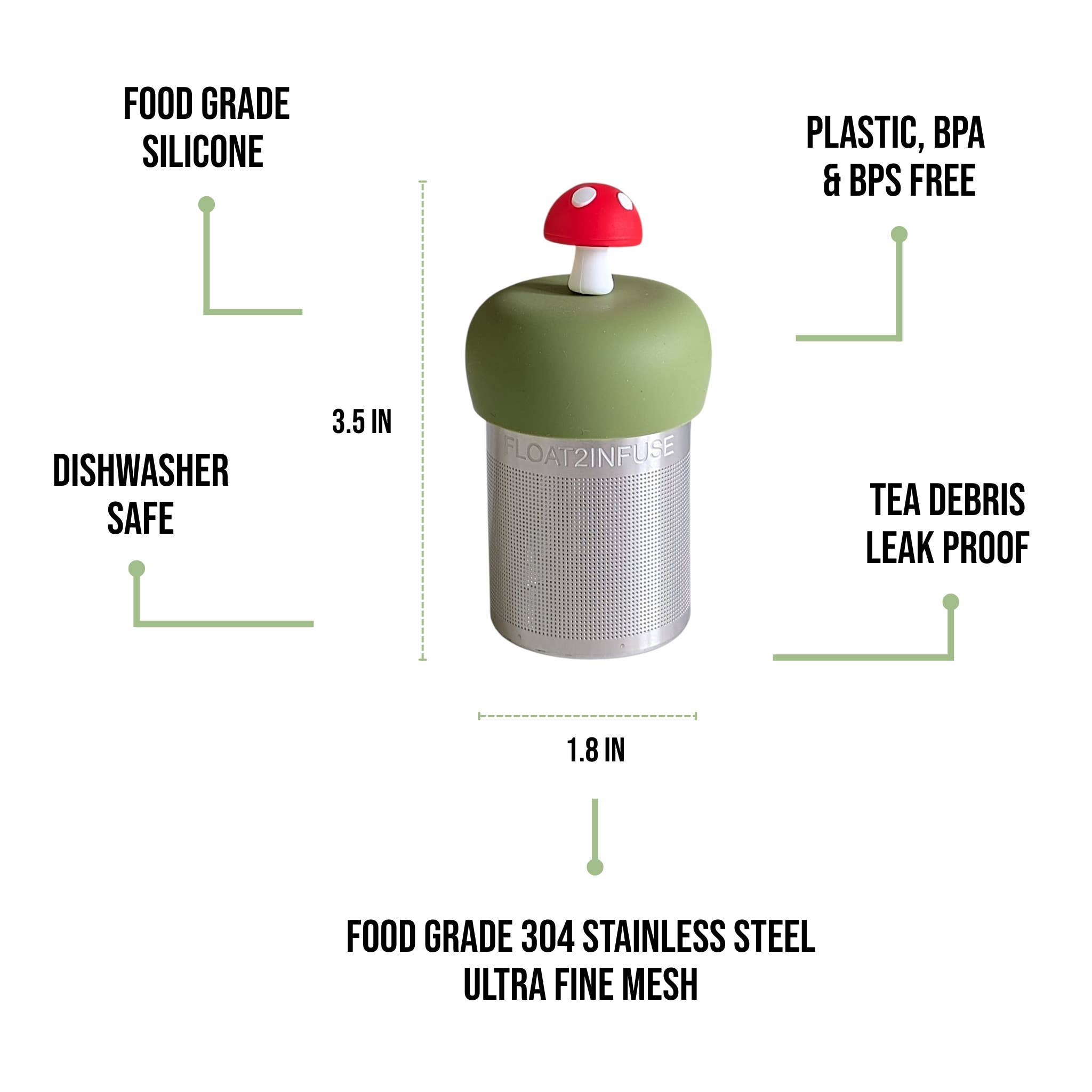 Float2infuse Tea Infuser – Coador/infusor de chá por atacado – Cogumelo | Ingremeador de Chá Flutuante | Base Verde | Vermelho2