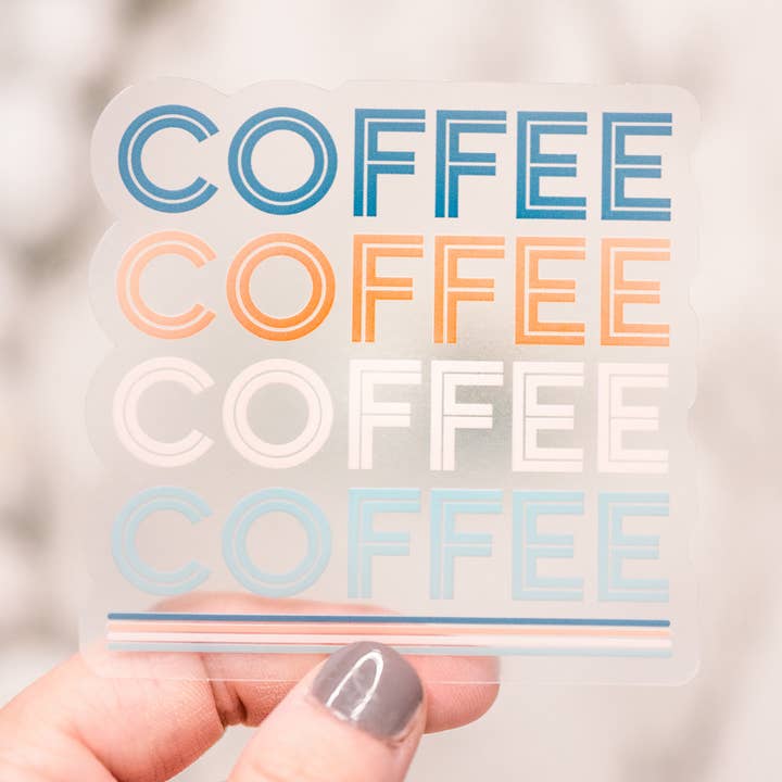 Coffee Stacked Clear, Vinyl Sticker, 3x3 in. for wholesale by Savannah and James Co