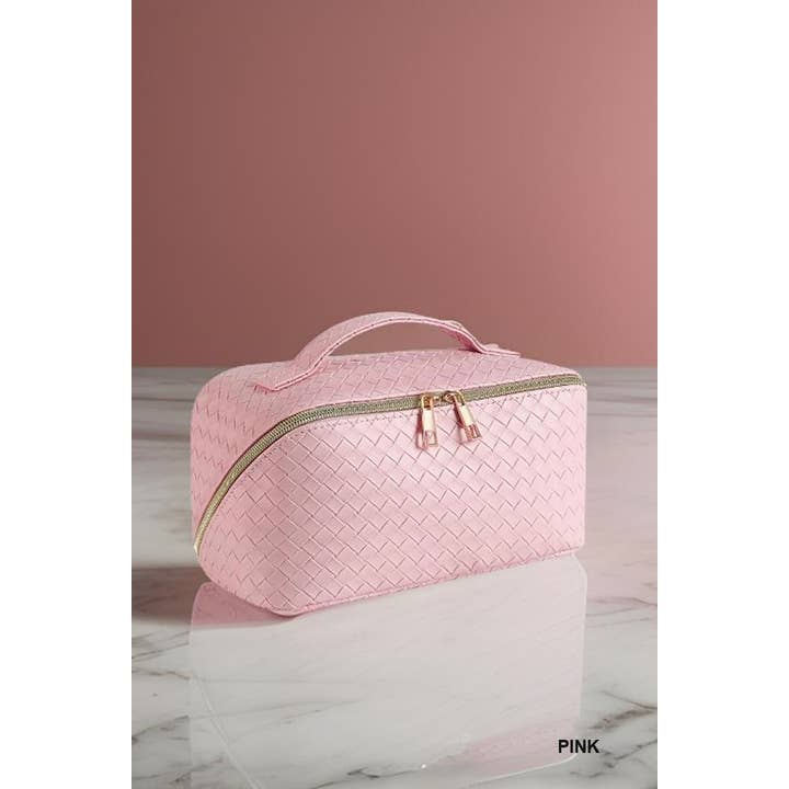 42POPS - Wholesale Makeup/Cosmetic Bag - .SI-26420 Woven Vegan Leather Cosmetic Makeup Travel Bag