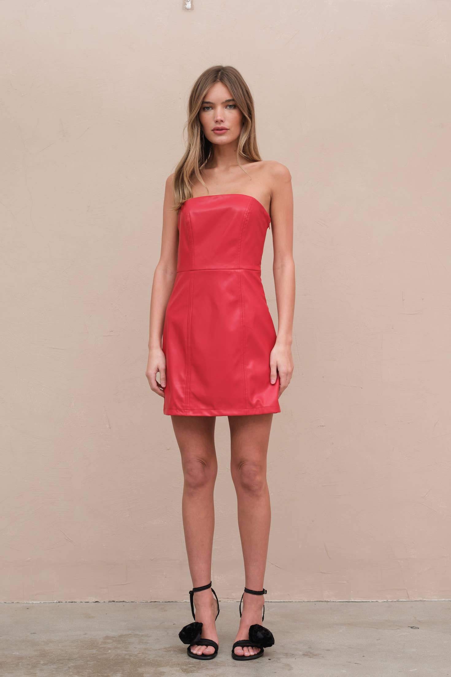 Rouge Robe Tube en Similicuir - MD3340R en vente sur Faire1