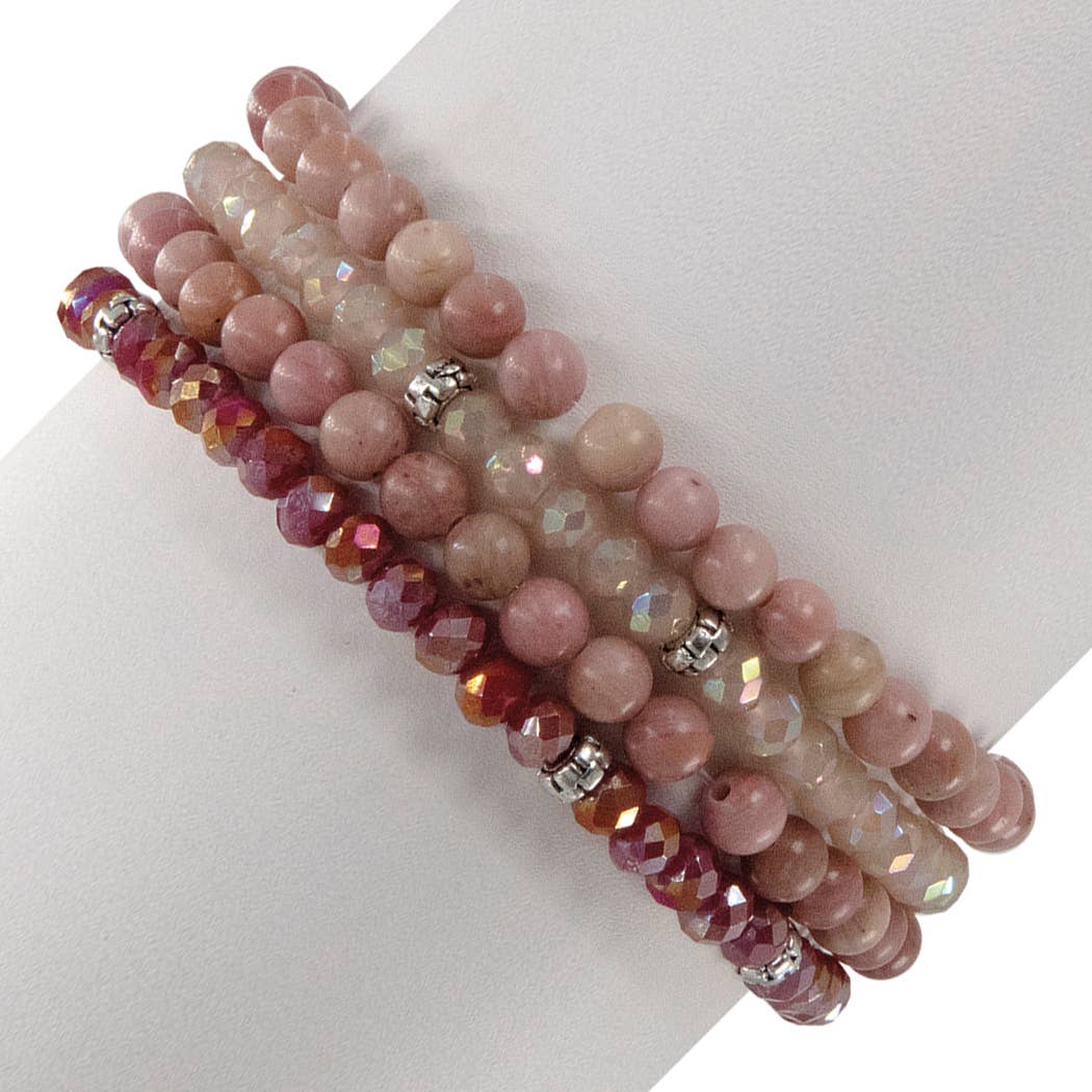 My Fun Colors - Wholesale Beaded Bracelet - Gemstone + Crystal Bead Stretch Bracelets, Set4 | 24 Styles!16
