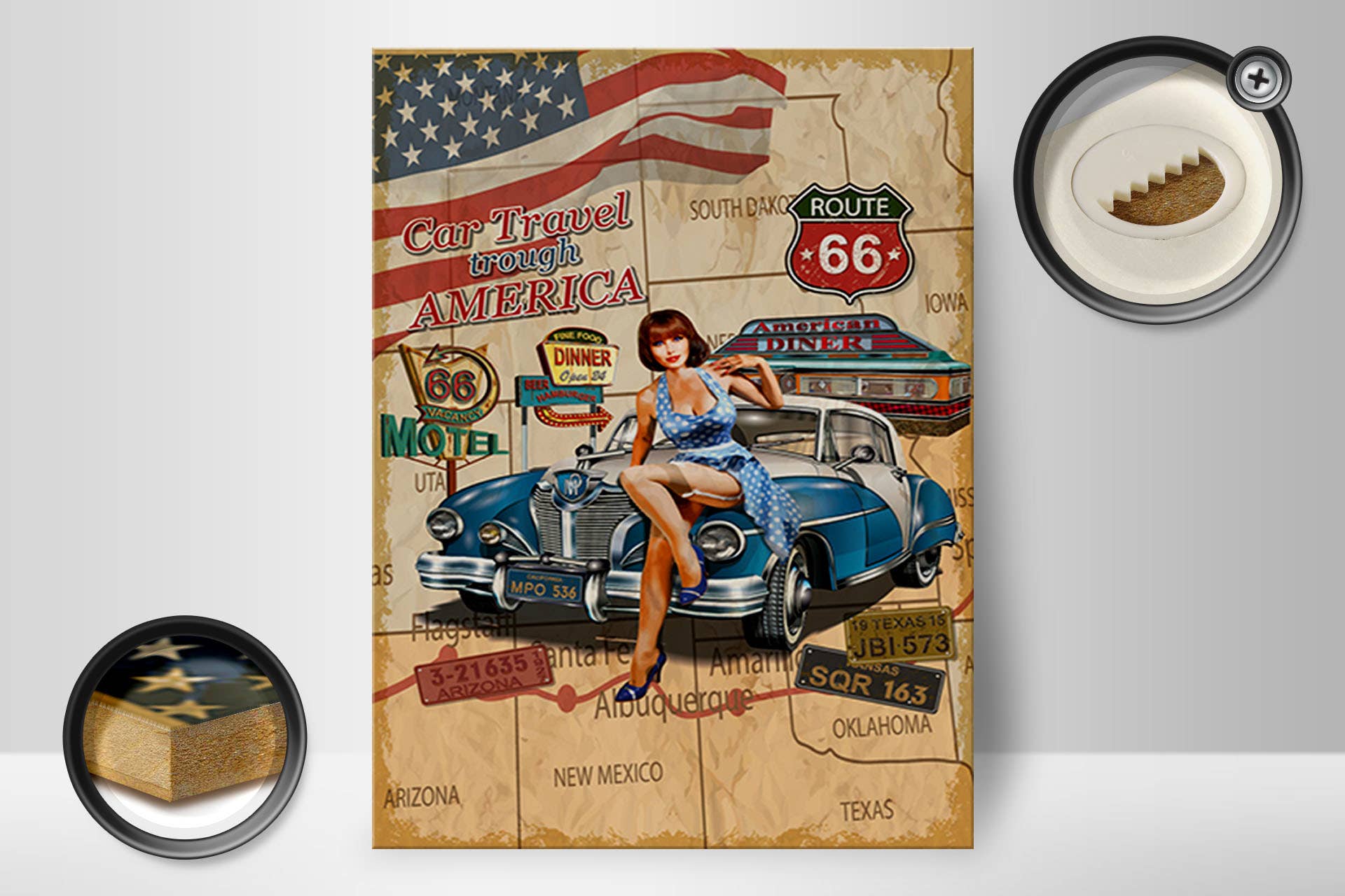Femer - Wholesale Sign - Pinup Car Travel Trough America Retro Wooden Sign 30x40cm1