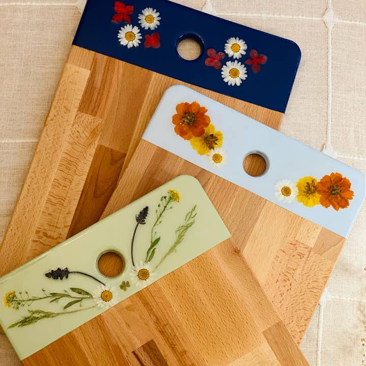 Preserved Flower Accented Serving/Charcuterie Board for wholesale by Awkwood Things
