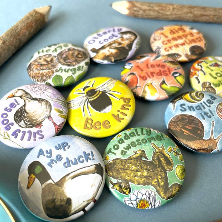 Wildlife badge set - 10 x funny and cute badges for wildlife for wholesale by Alexia Claire Ltd