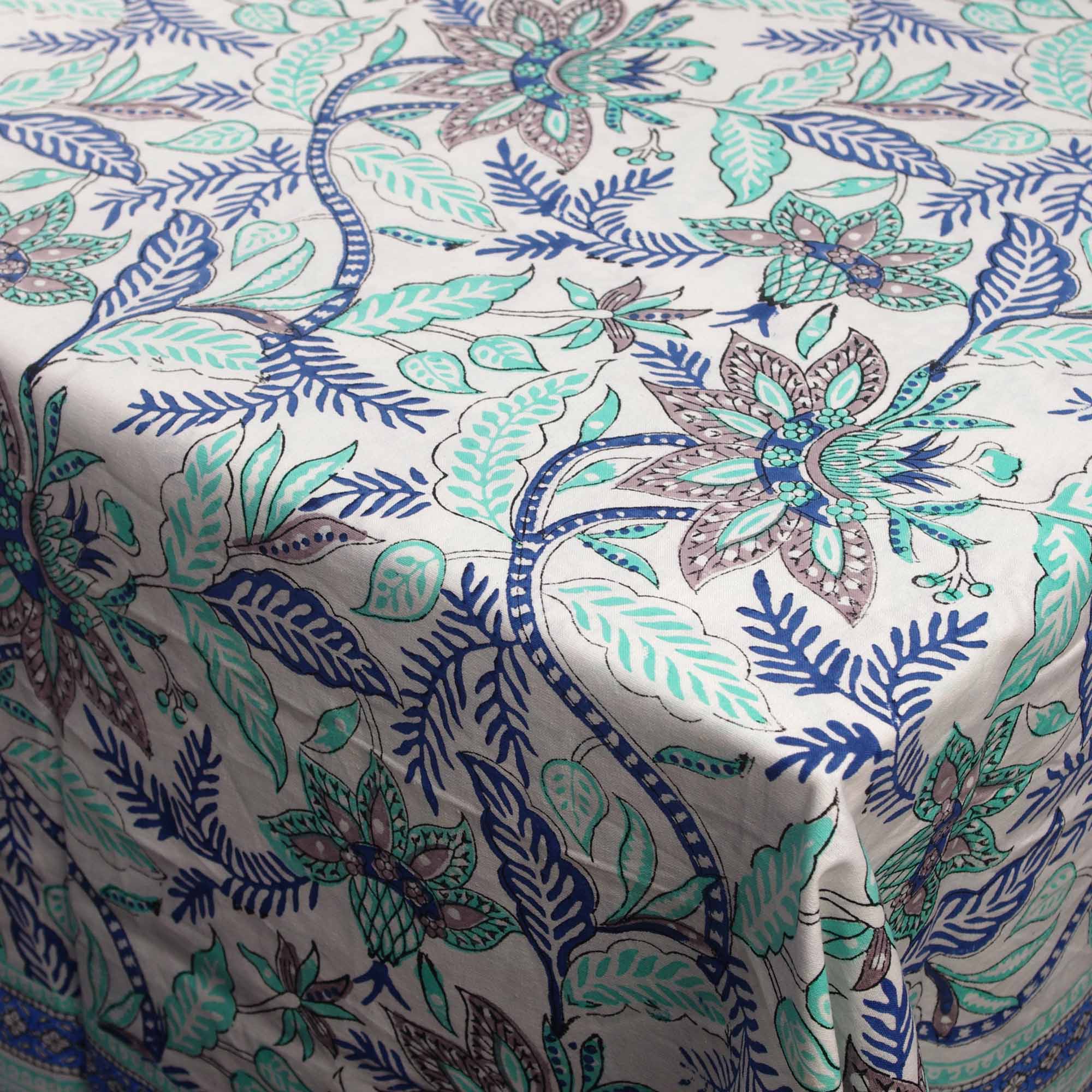 Kantha Decor – wholesale Tablecloth – 6 Seater Block Printed Rectangular Tablecloth- Pista Green1