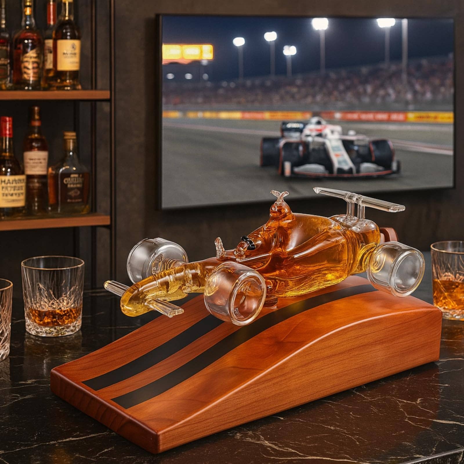 The Wine Savant /  Khen Glassware – Engroshandel Karaffel – F1 Racerbil Whisky Karaffel - 8,12 oz - Scotch, Bourbon4