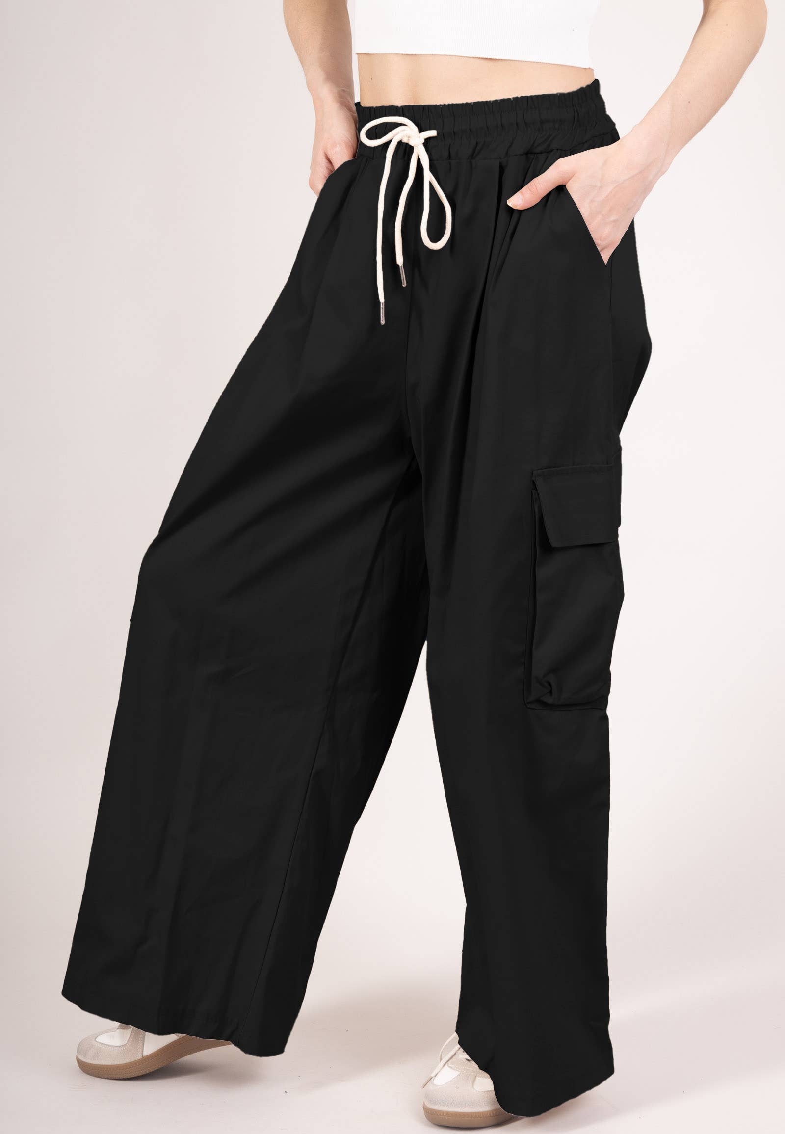 L'Emotion - Wholesale Pants - Women's - Wide Cargo Pants with Elastic Waist Drawstring0