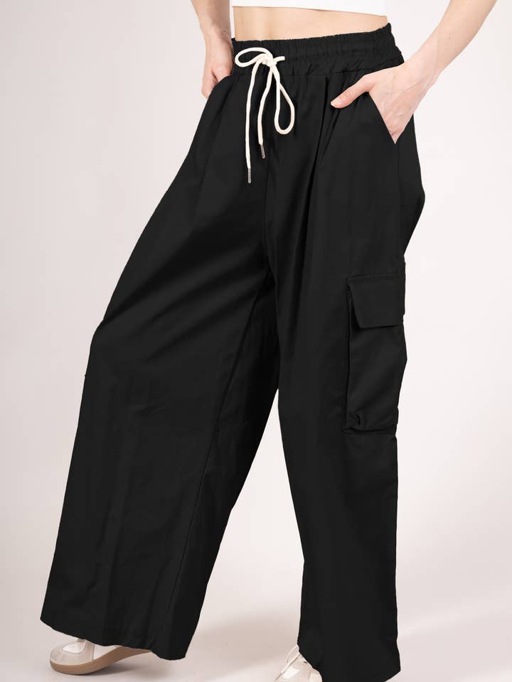 L'Emotion - Wholesale Pants - Women's - Wide Cargo Pants with Elastic Waist Drawstring
