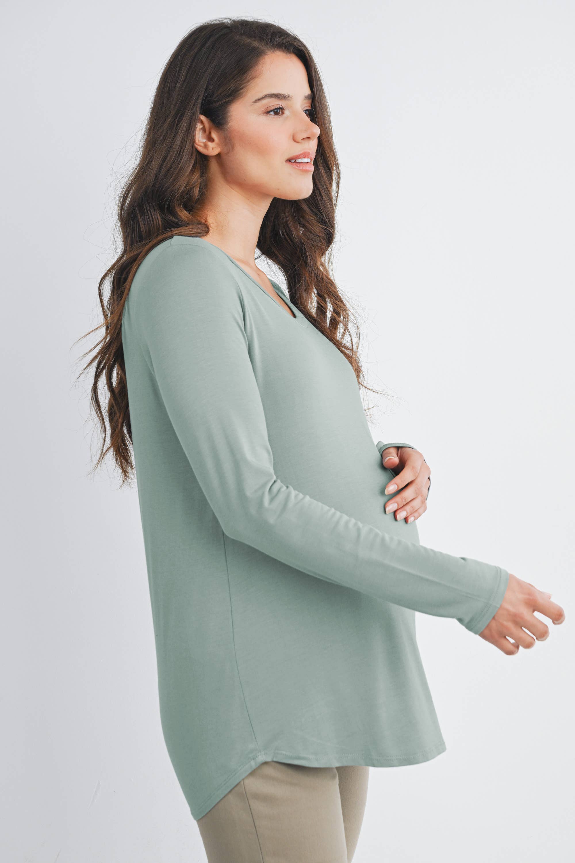 Hello Miz - Vente Haut d'allaitement - Haut d'allaitement maternité à manches longues et encolure dégagée en tissu extensible doux7