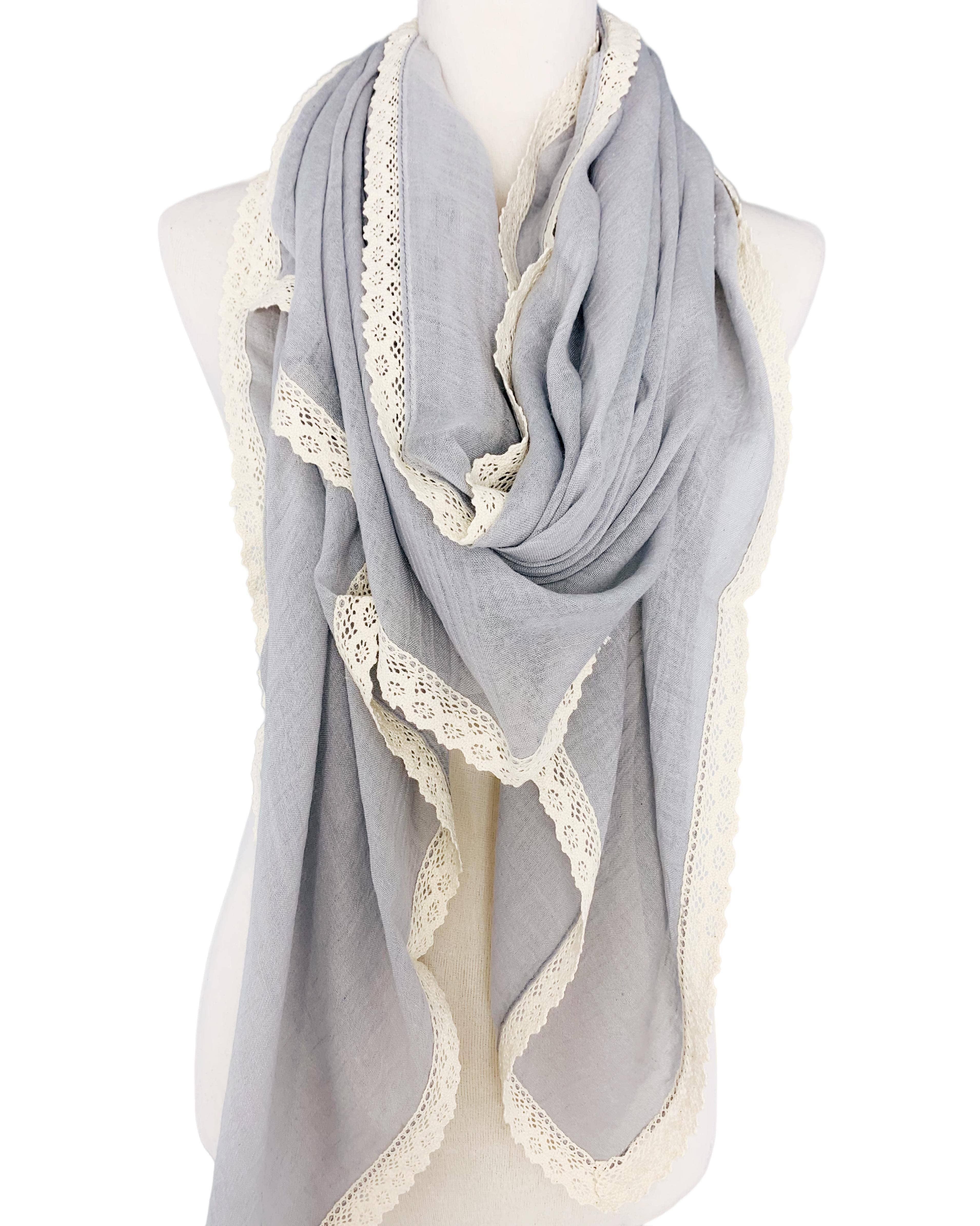 JC Sunny Fashion – wholesale Halsduk - Dam – 12 Färger-Överdimensionerad Lace-Trim Solid Scarf7