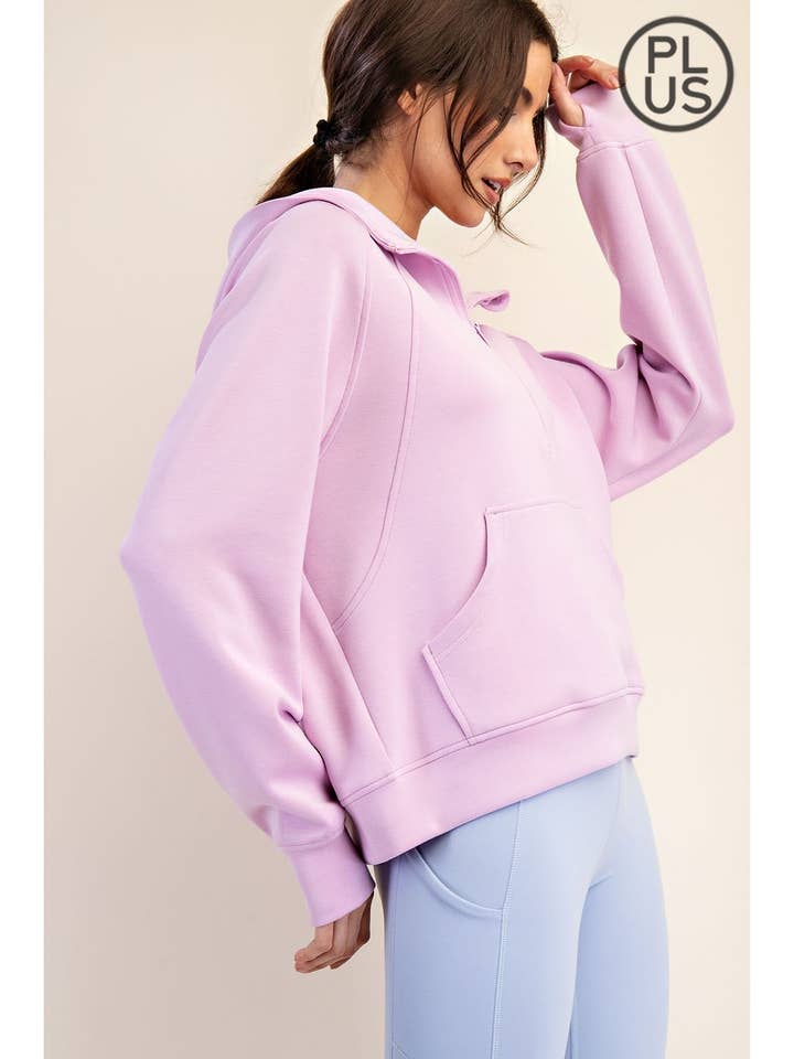 PLUS SIZE MODAL SCUBA QUARTER ZIP HODDIE JACKET for wholesale by Rae Mode